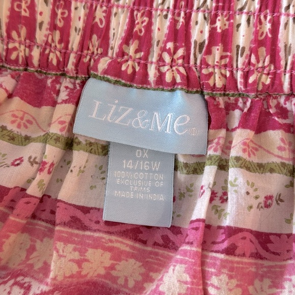 Liz & Me Pink Floral Boho Tiered Maxi Skirt, Elastic Tie Waist- size 0X 14-16W - Picture 5 of 10